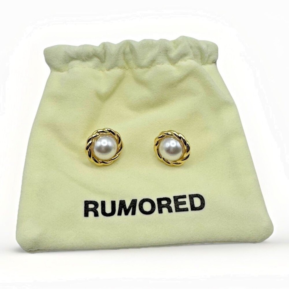 Rumored- Lady Di Cabochon Pearl Stud 14K Gold Plated Earrings NWT - Picture 5 of 6